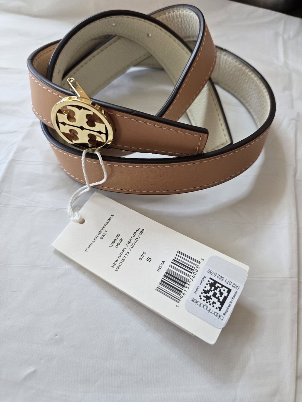 Tory Burch 1" Miller Reversible Leather Logo Belt NWT Size MEDIUM.Gift Luxury - Picture 9 of 10